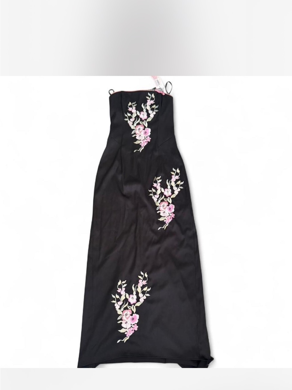 Rampage Black Strapless Maxi Dress with Pink Floral Embroidery